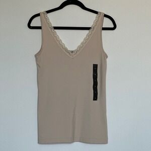 New. Banana Republic Women Nude Lace Trim V Neck Tank Y2k Top Stretch Camisole M